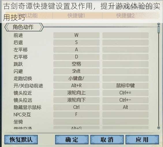 古剑奇谭快捷键设置及作用,提升游戏体验的实用技巧
